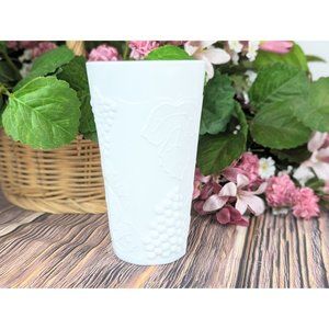 Vintage 1960s White Milk Glass Tumbler Cooler Harvest Grape Flower Small Vase